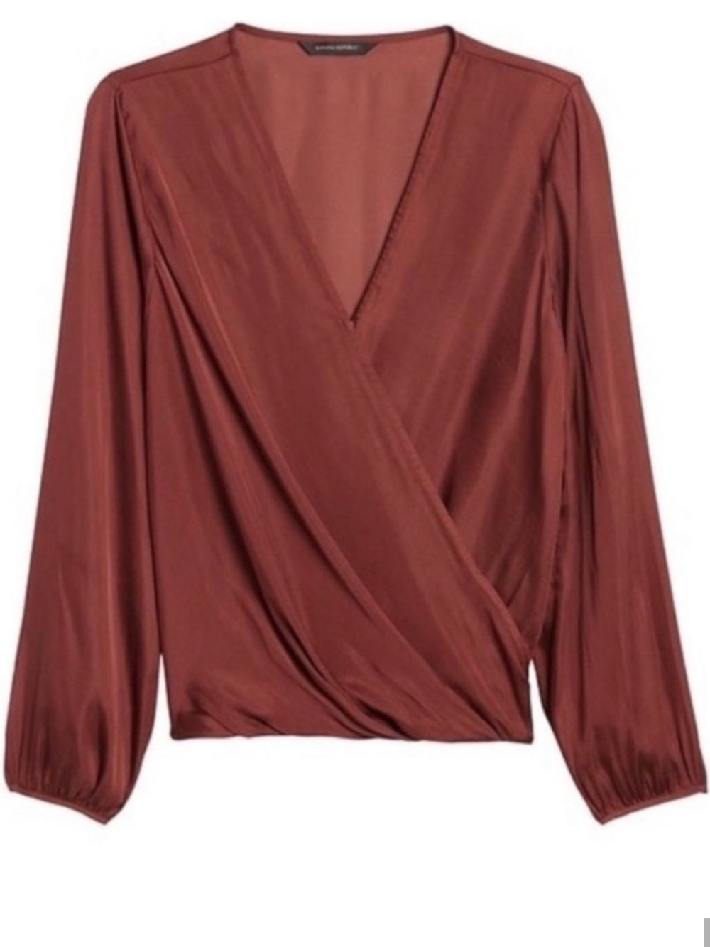 Surplice Wrap Rust Banana Republic Silky Poly Satin Blouse NWT medium